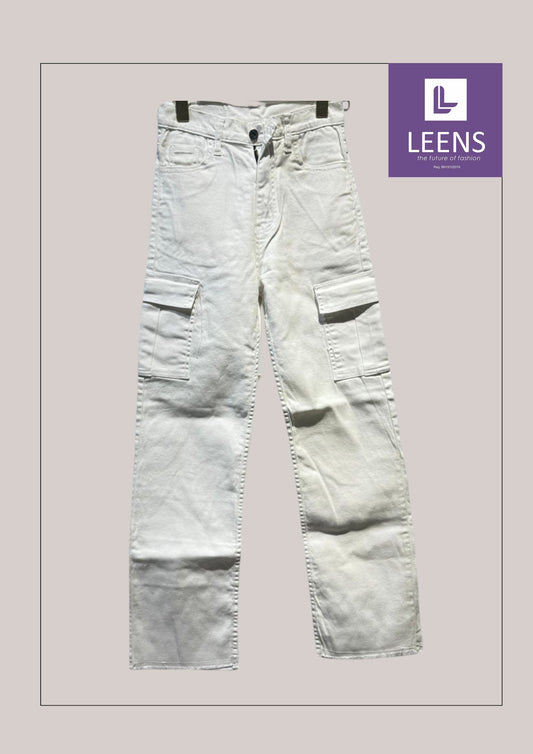 Womens White Jeans, Cargo Style #1625